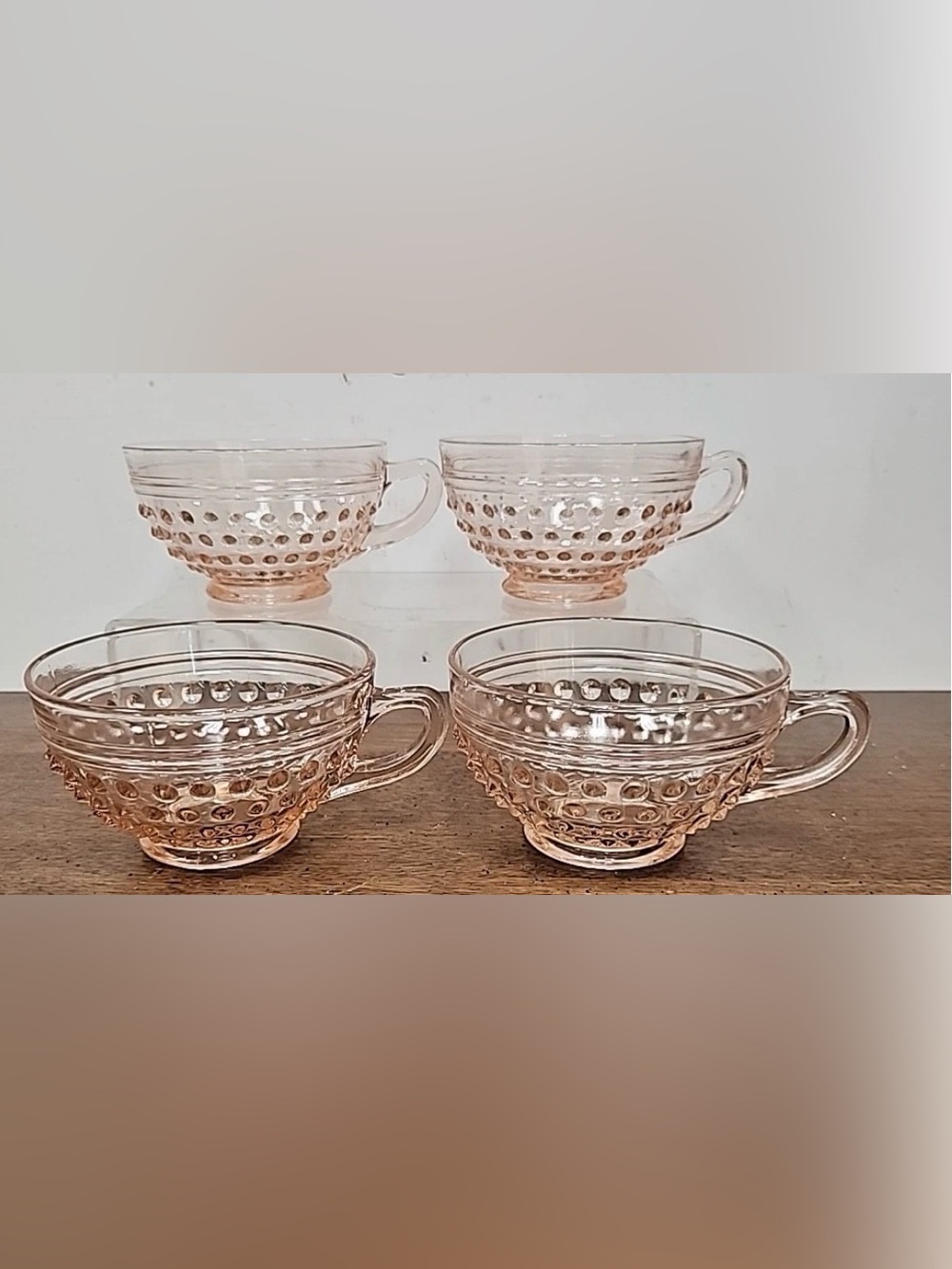 Vintage-Hocking Pink Depression Glass Hobnail Pattern Teacups - Set of 4